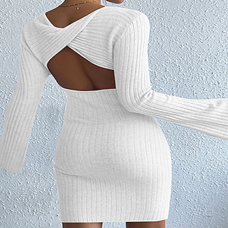 Women's Mini Dress Sweater Dress Bodycon Sheath Dress Fashion Modern Flare Cuff Sleeve Daily Going out Weekend Regular Fit Plain Long Sleeve Crew Neck Black White Blue Spring Fall3