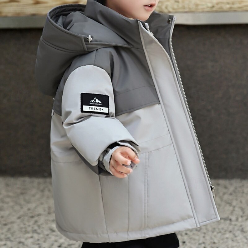 Kids Unisex Down Jacket Outdoor Jacket Puffer Jacket Outerwear Solid Color Long Sleeve Keep Warm Windproof Coat Outdoor Daily Basic Black Pink Gray Fall Winter 4 years+2