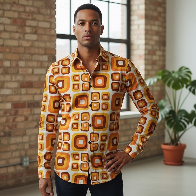 Retro Vintage 1970s Disco Shirt Aloha Shirt Hippie Geometic Psychedelic Fancy Dress Men's Halloween Carnival Vacation Party Daily Wear Adults' Shirt4