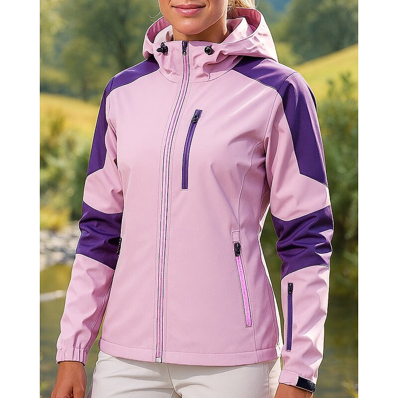 Women's Windbreaker Softshell Jacket Hiking Jacket Outdoor Waterproof Windproof Hiking Outfits Hiking Clothes Spring Autumn / Fall Top Fishing Camping / Hiking / Caving Running Patchwork Pink Blue