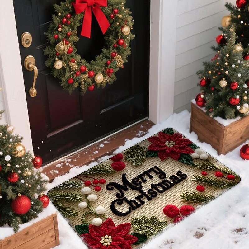 Christmas Doormat Santa Claus Knitted Rug For Entryway Floor Stain Resistant Dustproof Non Slip Durable Easy Care Indoor Welcome Carpet Holiday Decorative Home Accent Rug4