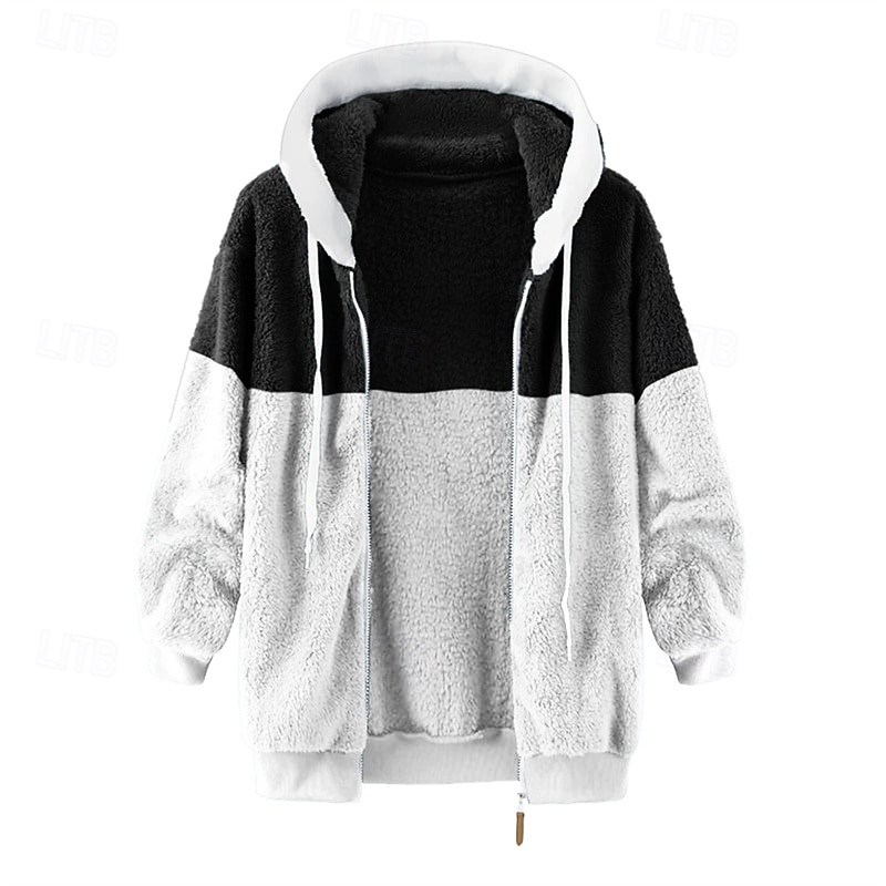 Women's Winter Coat Casual Jacket Comfortable Breathable Zipper Pocket Casual Color Block Vacation Street Casual Daily Wear Zipper Short Long Hooded Regular Fit Long Sleeve Outerwear Black Pink Gray2