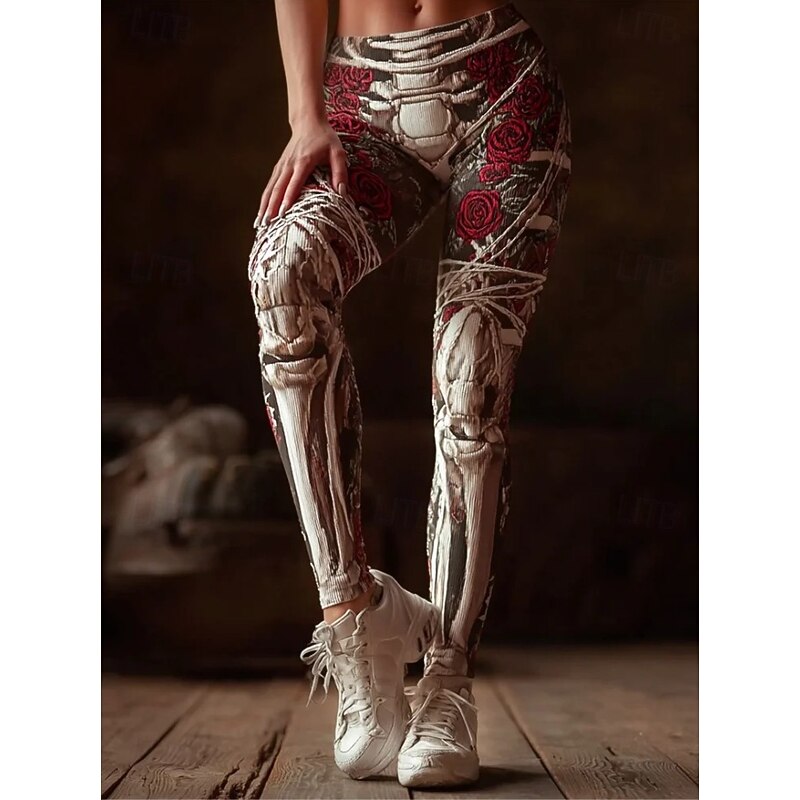 Women's Leggings Vacation Vintage Fashion Full Length High WaistPantsHalloween Graphic Skull Halloween Printing Soft Breathable Stretchy Formal Vacation Street White / Pink Black Pink Orange Spring3