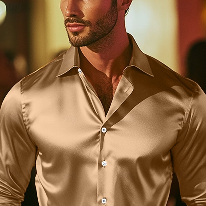 Men's Shirt Satin Shirt Dress Shirt Casual Shirt Button Up Shirt Prom Shirt Plain Formal Wedding Light Blue Black Navy Blue Royal Blue Long Sleeve Lapel All Seasons Clothing Apparel3
