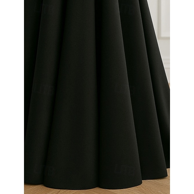 Black A-Line Evening Gown Elegant Formal Dress Formal Wedding Floor Length Long Sleeve Off Shoulder Capes Lace with Pocket 20253