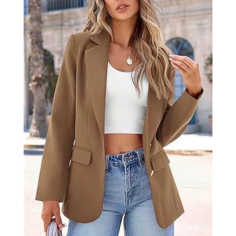 Women's Blazer Comfortable Pocket Elegant Fashion Outdoor Plain Going out Casual Daily Weekend Cardigan Regular Lapel Regular Fit Long Sleeve Outerwear Black Pink Red Spring Fall3