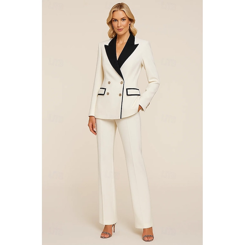 Women's 2 Pieces Suits Formal Wedding Guest Velvet Elegant Minimalist Long Sleeve Floor Length Peak Lapel Double Breasted4