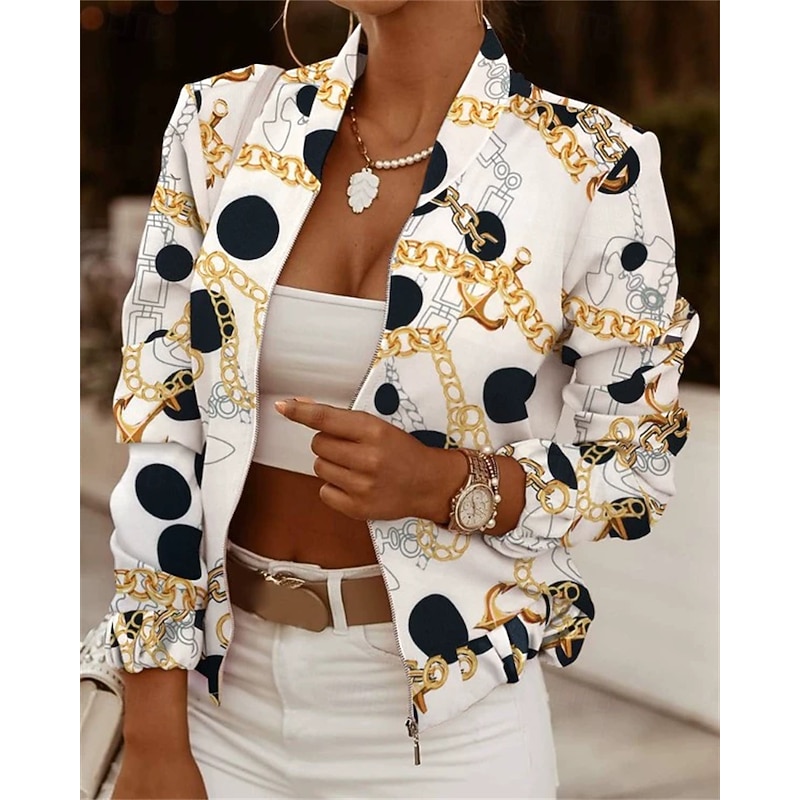 Women's Blazer Comfortable Print Elegant Fashion Outdoor Color Block Going out Casual Daily Weekend Cardigan Regular Stand Collar Regular Fit Long Sleeve Outerwear Black White Yellow Spring Fall4