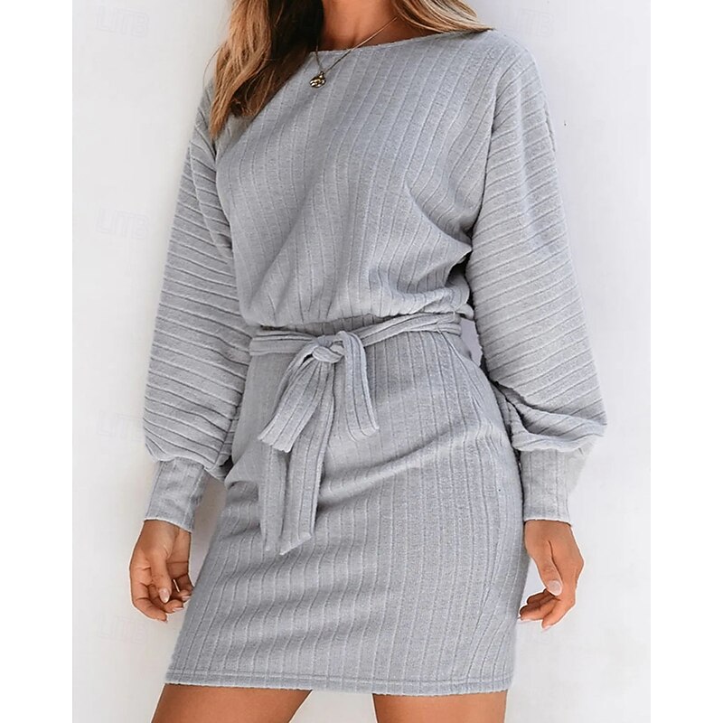 Women's Mini Dress Sweater Dress Casual Dress Sheath Dress Elegant Modern Batwing Sleeve Daily Holiday Going out Regular Fit Plain Long Sleeve Crew Neck Grey Spring Fall