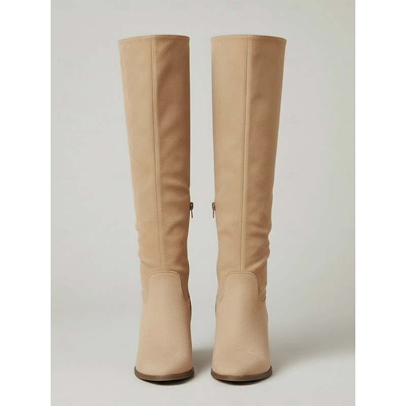 Women's Suede Knee-High Cowboy Boots – Western Style Pointed Toe Slouch Boots with Chunky Heel for Fall and Winter Fashion2