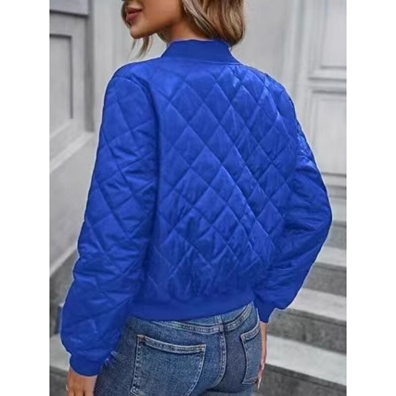 Women's Bomber Jacket Casual Jacket Comfortable Breathable Zipper Pocket Casual Plain Vacation Street Casual Daily Wear Zipper Short Stand Collar Regular Fit Long Sleeve Outerwear Navy Black Pink2