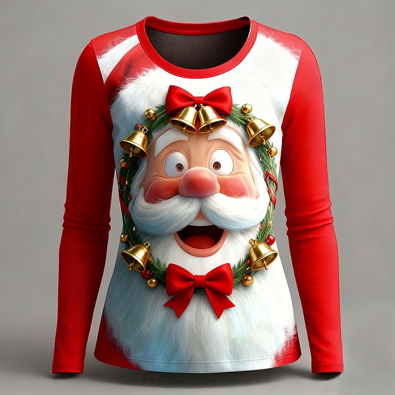 Christmas Women's T Shirt Graphic Santa Claus Fashion Casual Long Sleeve Crew Neck Regular Tops Daily Weekend Print White Red Green Summer Spring Fall2