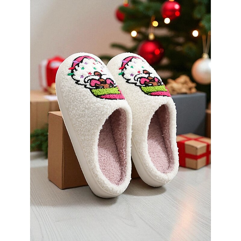 Women's Christmas Slippers with Santa Claus Pattern, Warm Indoor House Shoes for Holiday Winter Home Comfort4