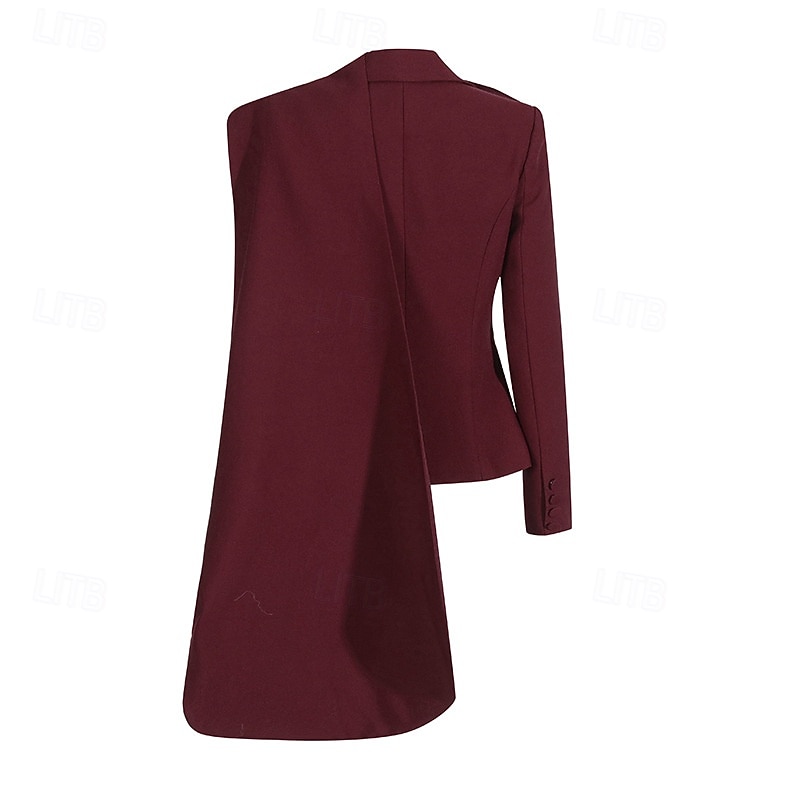 Women's Blazer Burgundy Sport Coat Formal Wedding Guest Tailored Fit Elegant Long Sleeve Cape Lapels Single Breasted3