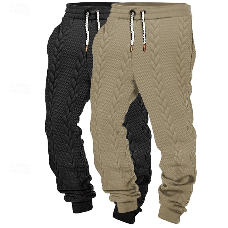 Men's Sweatpants Joggers Trousers Casual Pants Jacquard Drawstring Elastic Waist Plain Breathable Full Length Outdoor Casual Daily Sports Fashion White+khaki Black+ Khaki4