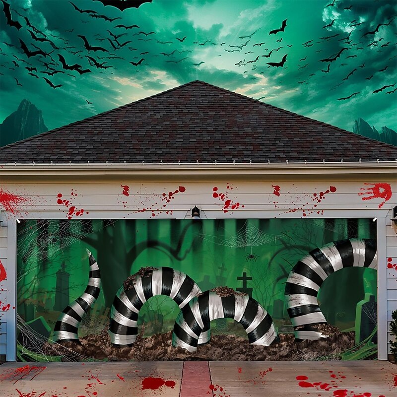 Halloween Garage Door Cover Large Hanging Backdrop Cemetery Snake 3D Dark Punk Gothic Style Party Outdoor Shooting Backgrounds Yard Haunted House Home Decor