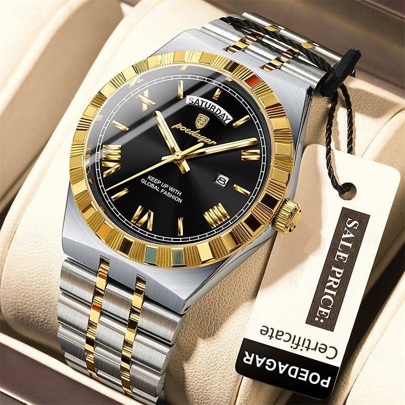 POEDAGAR Luxury Business Man Watch Week Date Waterproof Luminous Watches For Men Stainless Steel Quartz Men's Fashion Wristwatch3