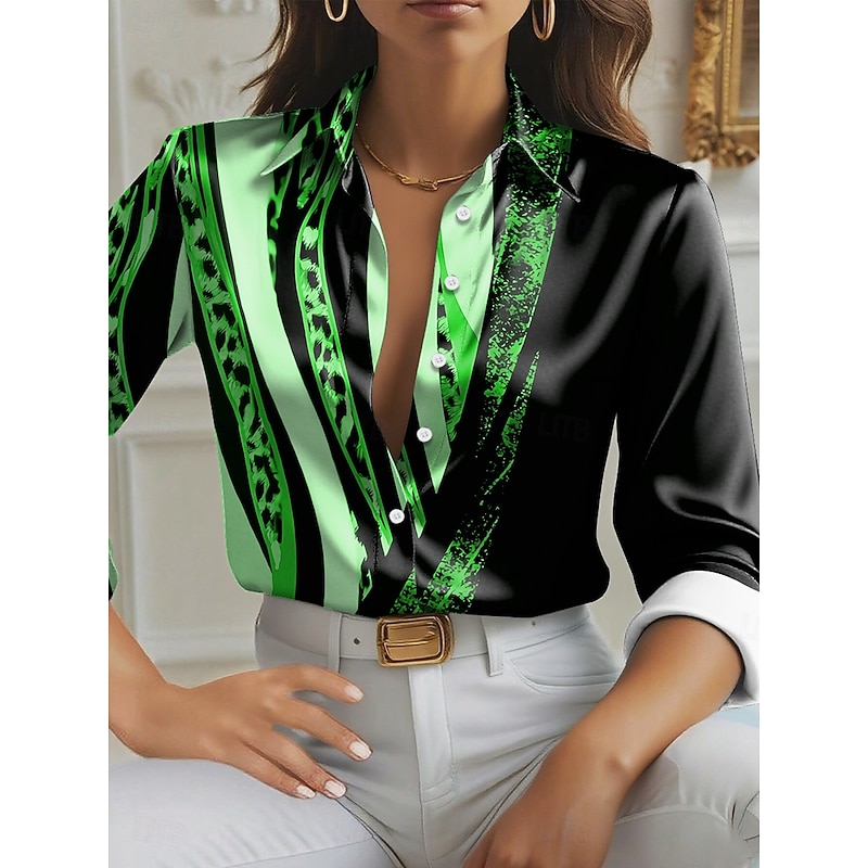 Women's Shirt Graphic Geometric Elegant Stylish Casual Long Sleeve Shirt Collar Regular Tops Work Daily White Red Blue Purple Green Spring Fall Winter4