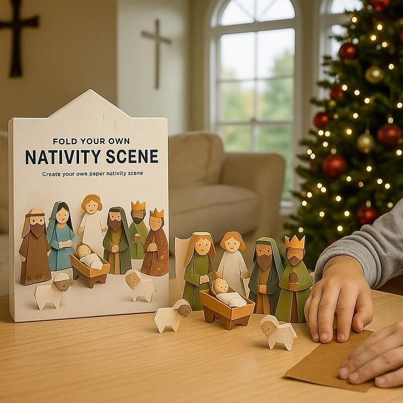DIY Paper Nativity Scene, Christmas Origami Set with Jesus Angel & Animal, Easy to Fold, Creative & Educational, Origami Kit for Beginners Perfect for Christmas Decorations, Family Activities4