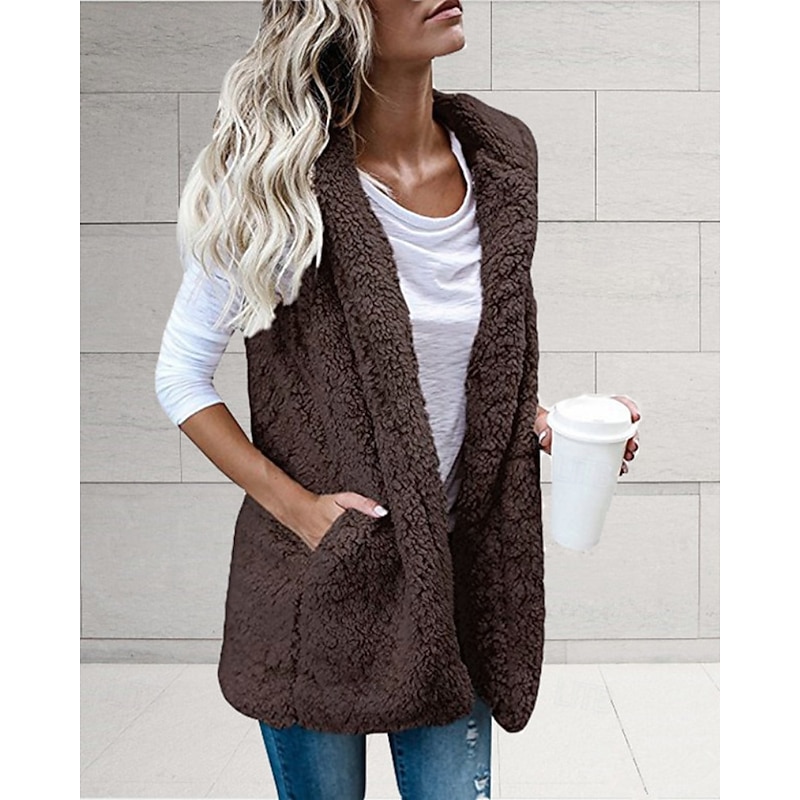 Women's Vest Comfortable Pocket Casual Solid Color Vacation Street Casual Daily Wear Regular Hoodie Regular Fit Sleeveless Outerwear Black White Wine Fall Winter3