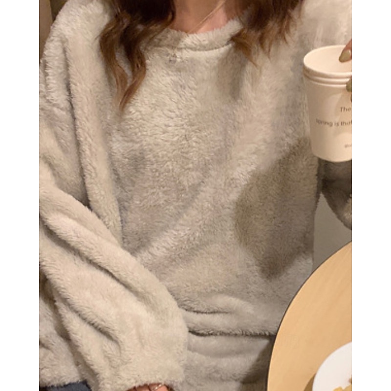 Women's Pajamas Loungewear Casual Patchwork Elastic Waist Pant Vacation Home Bed Long Sleeve Crew Neck Black Red Purple Beige Gray Fall Winter Tailored Fit4