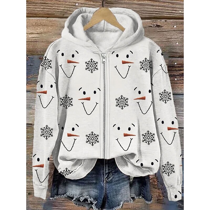 Women's Zip Up Hoodies Graphic Christmas Punk Active Vintage Long Sleeve Hooded Regular Tops Home Dailywear Casual Zipper White Spring Fall Winter