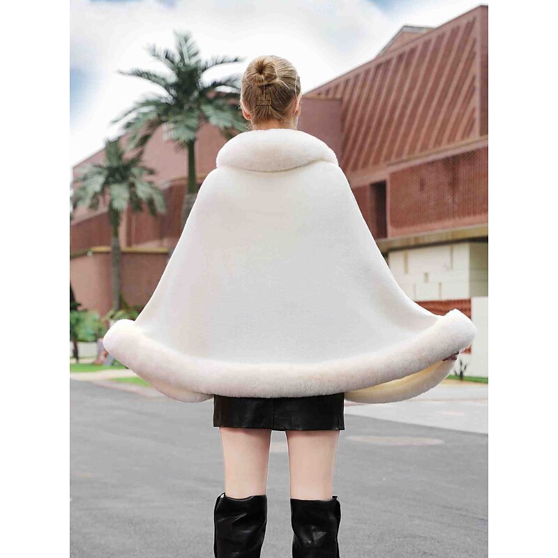 Faux Fur Wraps Elegant Casual Daily Sleeveless Batwing Sleeve Polyester Wedding Wraps With Pure Color For Special Occasion Fall & Winter2