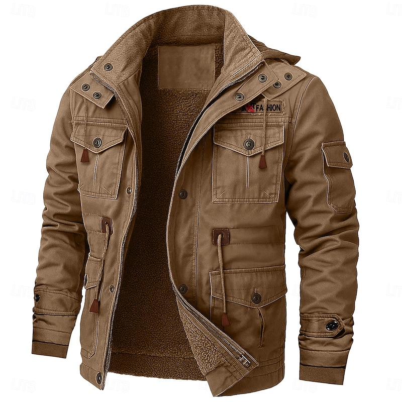 Men's Winter Coat Winter Jacket Fleece Jacket Work Jacket Street Casual Windproof Warm Pocket Fall Winter All Seasons Casual Tactical Hooded Black Khaki Army Green Jacket3
