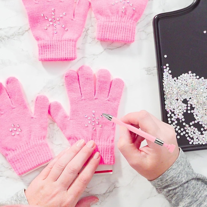 1 Set Diamond Painting Pen with Wax, Refillable Wax Pen, Rotating Glue Point Drill Pen for Nail Art Rhinestones, Diamond Art Accessories and Tools for Easy Bead Application, Quickly Pick Up Beads Gems4