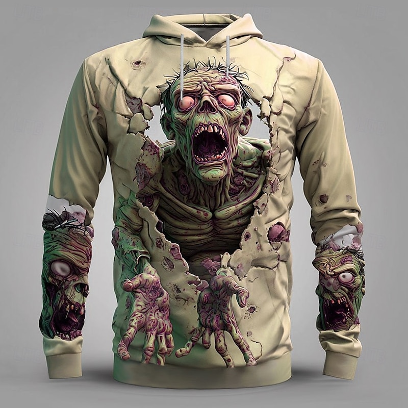 Halloween Men's Zombies 3D Hoodie Sweatshirt Punk Exaggerated Crew Neck Club Streetwear Gray purple Blue Drawstring Fall Winter Designer2