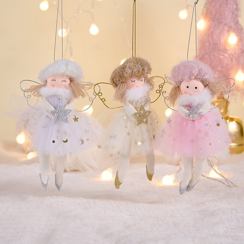 3PCS Handmade Christmas Angel Ornaments, Pink Angel Tree Decorations, Small Hanging Ornaments for Girls, Holiday Party Decor