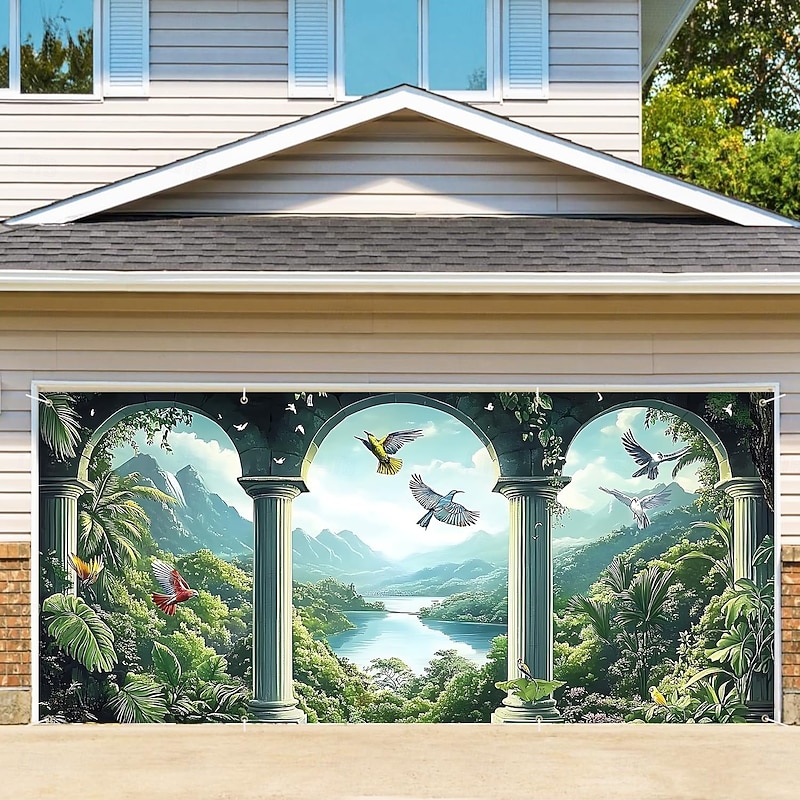 Tapestry Garage Door Cover Large Hanging Backdrop Mountain Archway Classic 3D Scenic Party Outdoor Shooting Backgrounds Front Door Home Decor