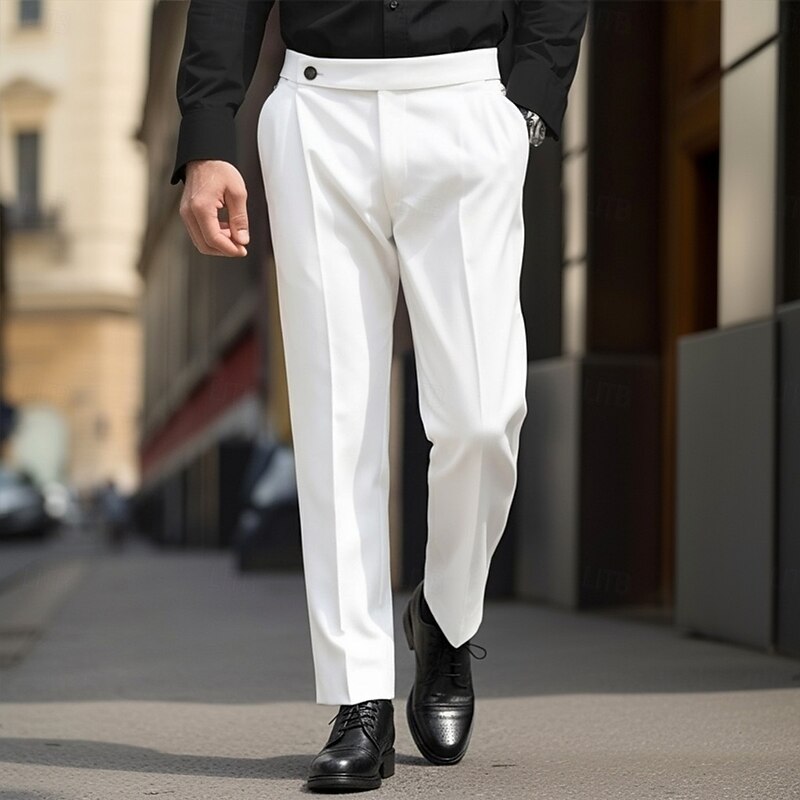 Men's Trousers Dress Pants Suit Pants Pocket Solid Color Plain Comfort Soft Full Length Party Business Daily Fashion Streetwear White Navy Blue Micro-elastic