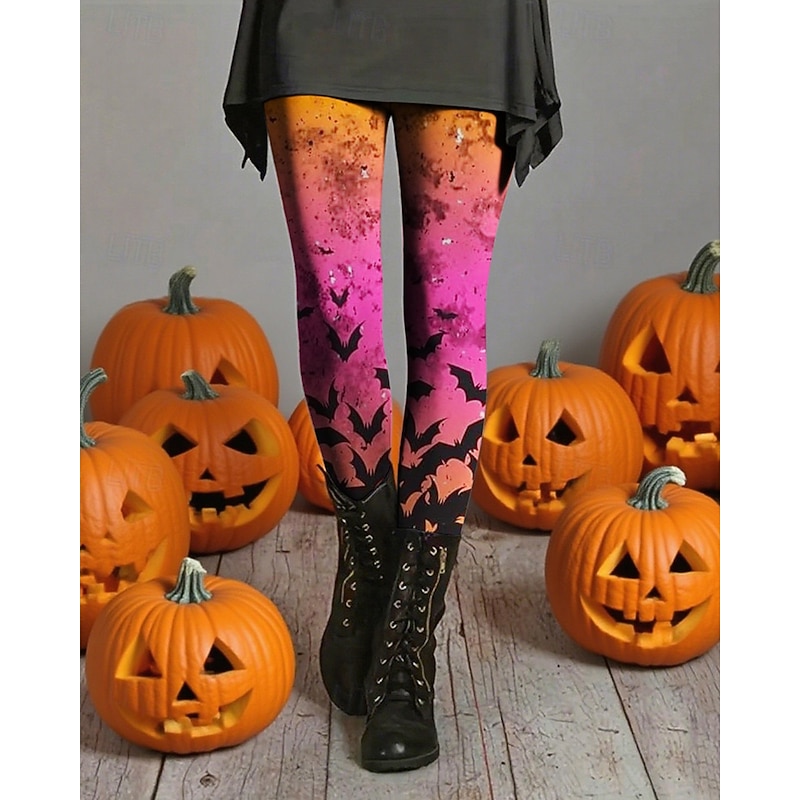 Women's Pants Trousers Leggings Cozy Leggings Streetwear Casual Full Length High WaistPantsHalloween Bat Elastic Waist Print Breathability Comfortable Stretchy Vacation Street Daily Wear Pink Summer3