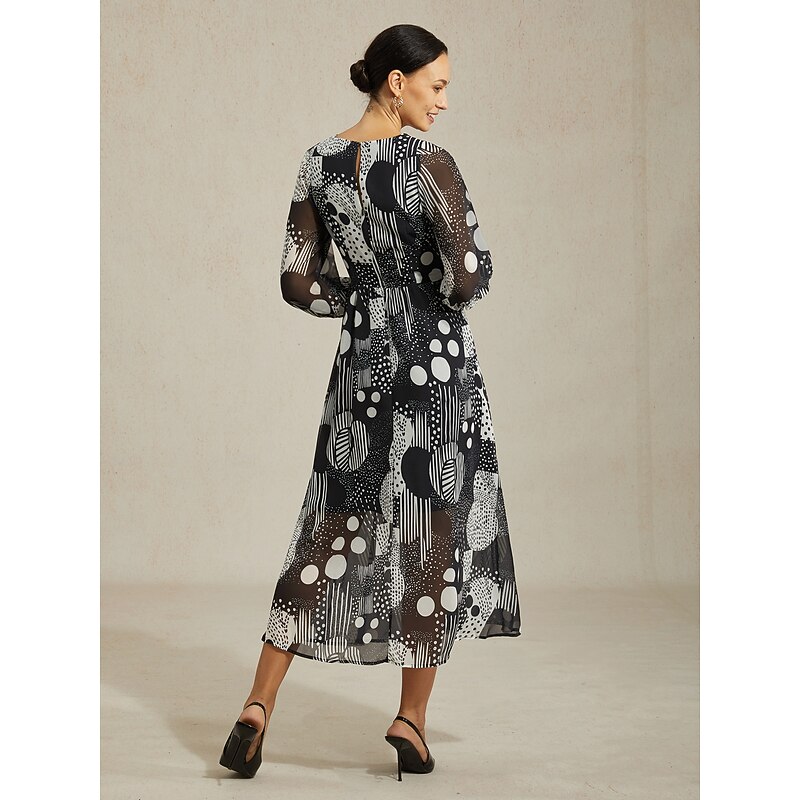 Women's Women Casual Dress Midi Dress Black Long Sleeve Abstract Summer Cross-Seasons V Neck Vacation Bohemian S M L2