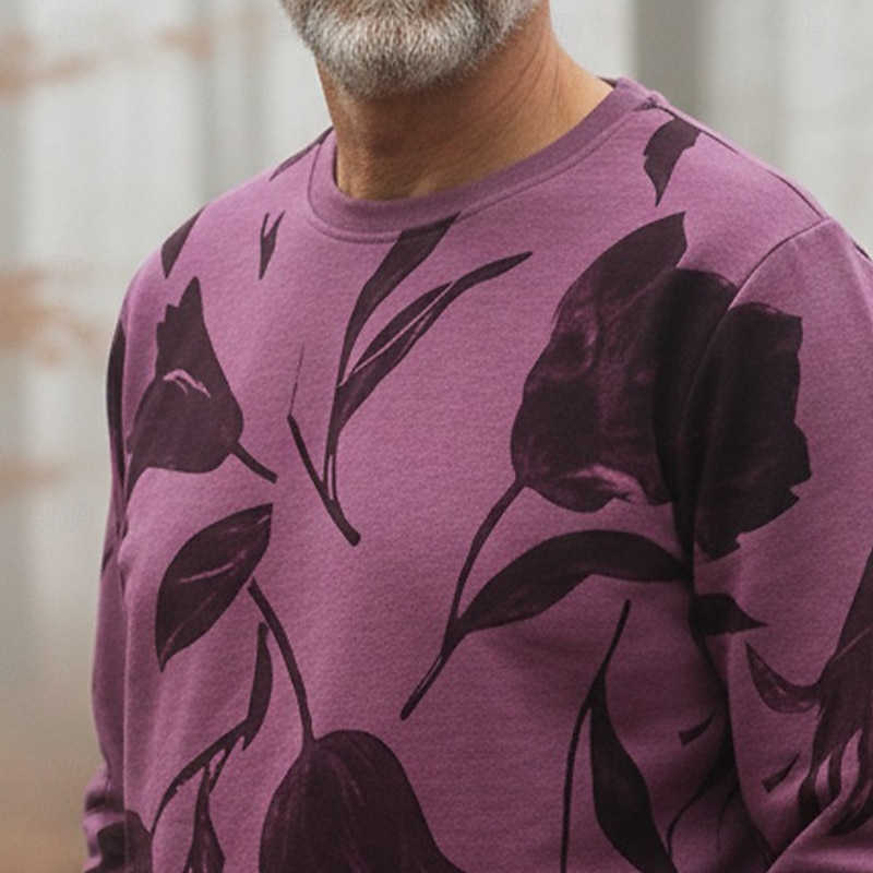 Men's Printing Flower / Plants Sweatshirt Sweatshirts Long Sleeve Sweatshirt Crewneck Vintage Retro Print Holiday Going out Festival Print Fall Winter2