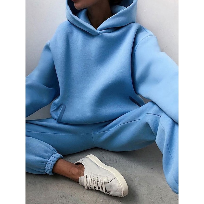 Women's Fashion Streetwear Hoodie Pants Sets Bolero Top Long Sleeve Hooded Solid Color Outdoor Casual Daily Black Blue Brown Spring Regular Fit2