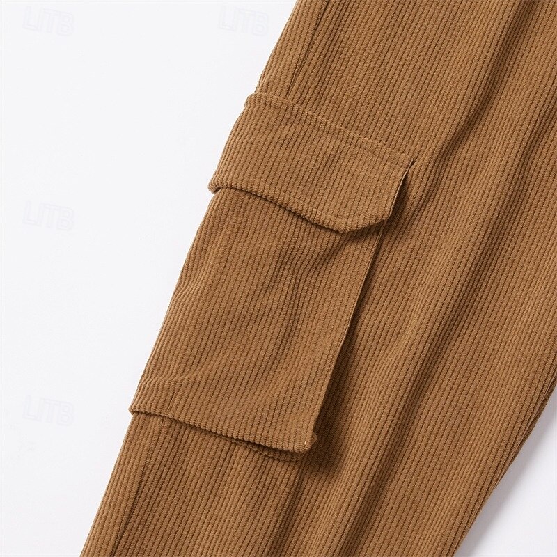 Men's Cargo Pants Joggers Trousers Corduroy Pants Casual Pants Drawstring Elastic Waist Multi Pocket Plain Comfort Full Length Outdoor Casual Daily Fashion Streetwear Black Blue Inelastic4