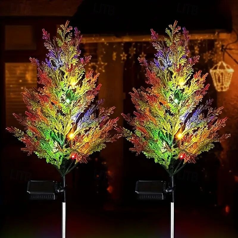 2PCS Solar Pine Tree Lights Christmas Garden Ground Lights Solar Tree Stump Lights Outdoor Path Waterproof Decoration New Year Home Yard Walkway Solar Landscape Lawn Lights2