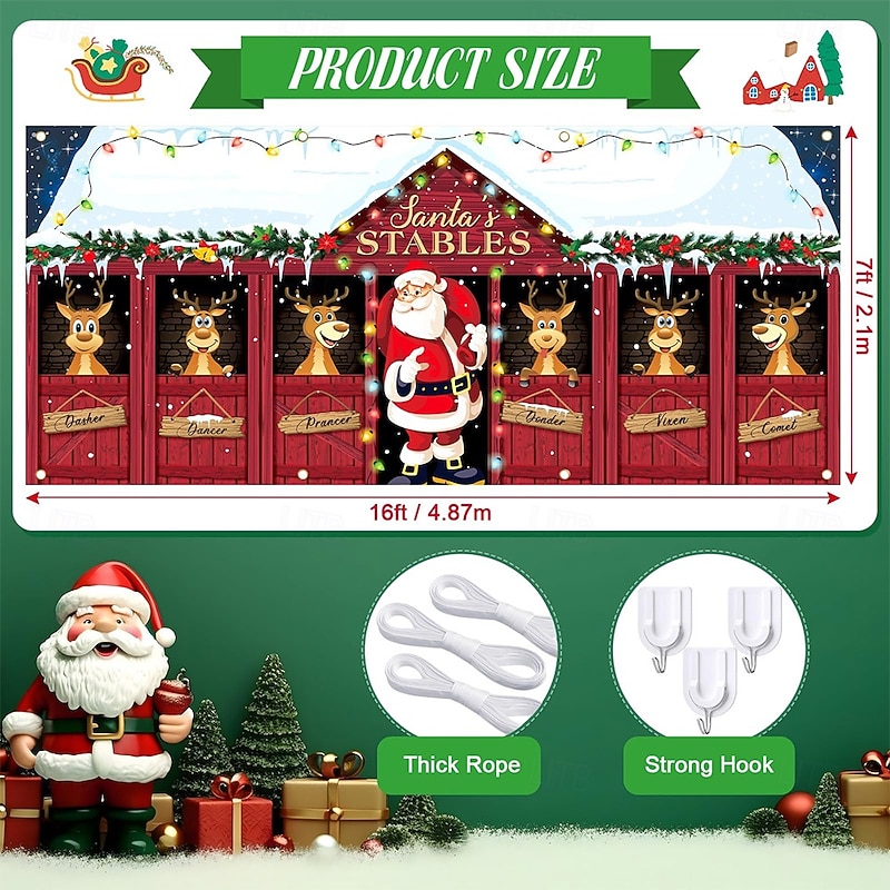 Christmas Tapestry Garage Door Cover Large Hanging Backdrop Christmas Shop Gift Cute 3D Party Outdoor Holiday Shooting Backgrounds Yard Home Decor3