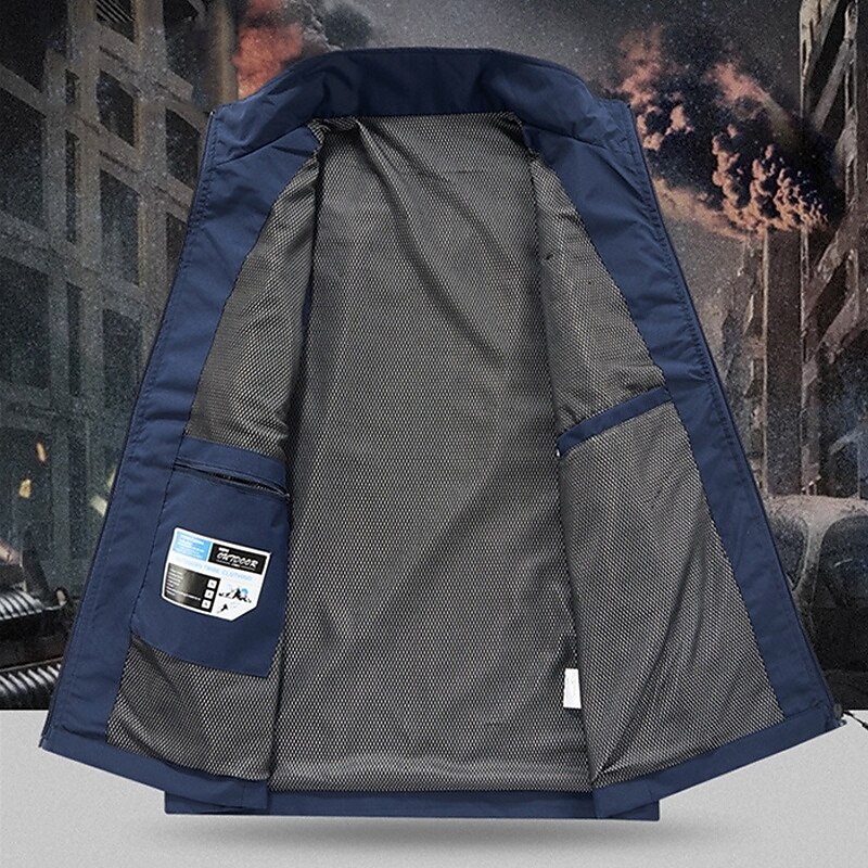 Men's Outdoor Vest Vest Fishing Vest Outdoor Daily Fashion Casual Spring Fall Pocket Polyester Comfortable Plain Zipper Stand Collar Regular Fit Black Red Khaki Army Green Vest4
