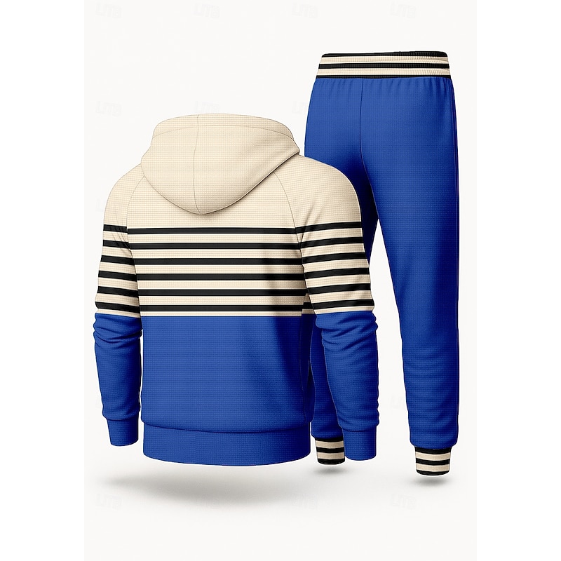 Christmas Men's Hoodie Tracksuit 2 Piece Tracksuit Drawstring Zip Up Striped Athletic Clothing Set Clothing Suit Fall Red Blue Vocation Outdoor Travel Lightweight Fashion Long Sleeve Sport Activewear2
