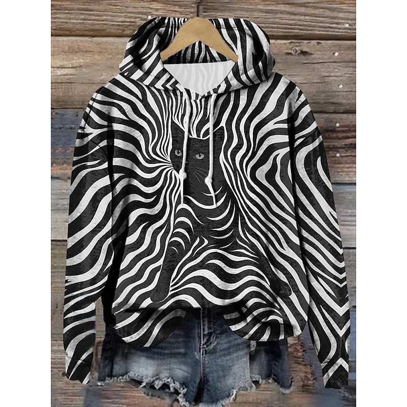 Women's Pullover Hoodie Sweatshirt Graphic Geometric Warm Active Fashion Long Sleeve Hooded Regular Tops Street Dailywear Casual Drawstring Print Black Blue Orange Spring Fall Winter