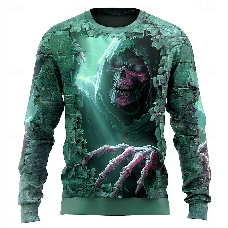 Halloween Men's 3D Devil Reaper Sweatshirt Punk Party Crew Neck Vacation Blue Purple Crewneck 3D All Seasons Designer3
