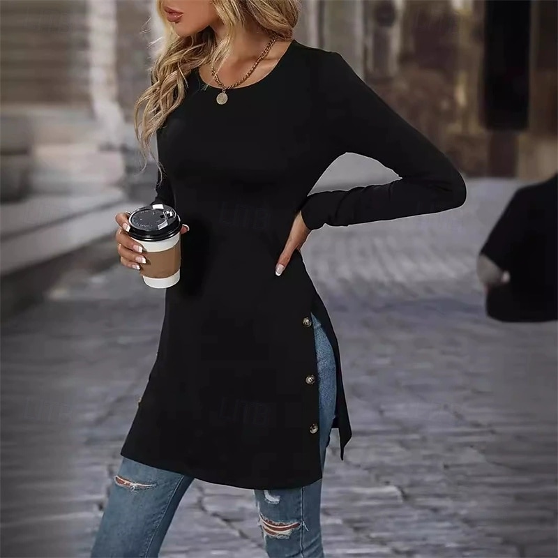 Women's Midi Dress Sweater Dress Casual Dress Elegant Fashion Modern Outdoor Daily Going out Regular Fit Plain Long Sleeve Crew Neck Black Red Blue Brown Spring Autumn3