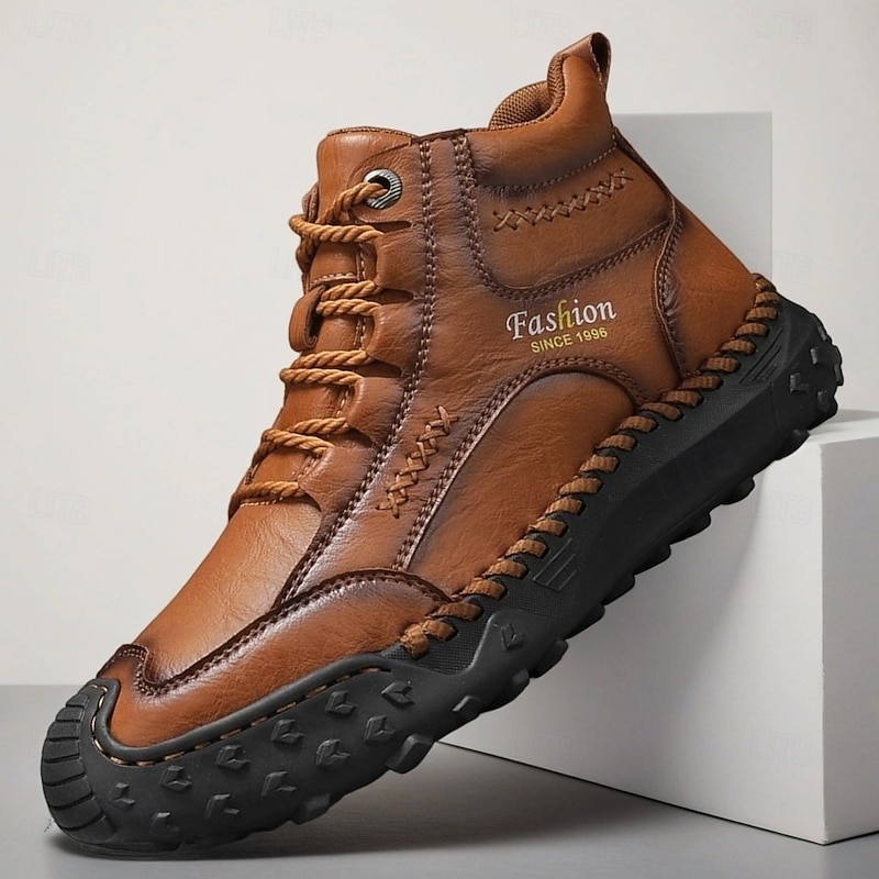 Men's Brown Casual Hiking Shoes Comfortable Lace-Up Outdoor Walking Sneakers with Non-Slip Rubber Sole for Travel, Work and Everyday Wear