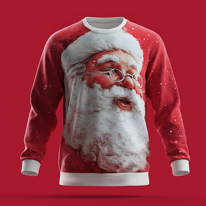 Christmas Men's Santa Claus Sweatshirt Cool Party Crew Neck Vacation Party Gift Red Red 2 Crewneck 3D All Seasons Designer2