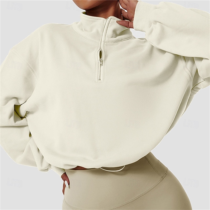Women's Pullover Sweatshirts Zip Up Sweatshirts Plain Sports Fashion Casual Long Sleeve High Neck Regular Tops Street Dailywear Casual Half Zipper Quarter Zipper Zipper Beige Fall Winter
