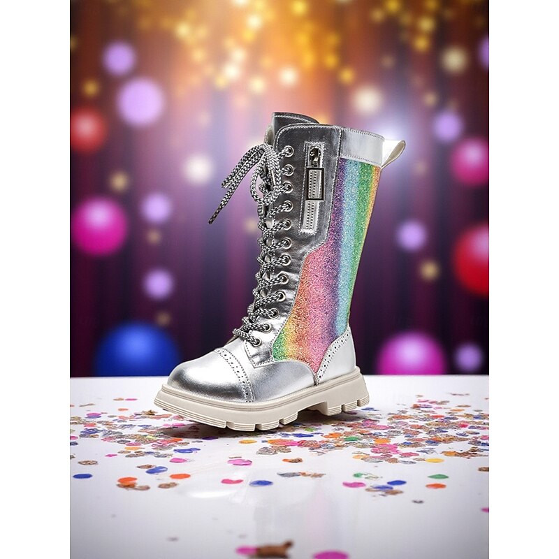 Korean Idol Inspired Pop Star Costume Shoes Girls' Patent Leather Lace-Up Knee High Boots with Side Zipper for Dance Performances and Stage Outfits2