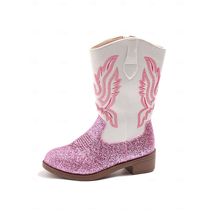 Korean Idol Inspired Pop Star Costume Shoes Girls' Pink Glitter Cowboy Boots with Embroidered Wings Western Style Performance Footwear for Dance and Party Outfits4